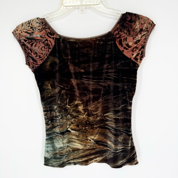 Vintage Y2K 90s Wet Seal Whimsigoth Babydoll Baby Tee Velvet Burnout Top Size S - Picture 5 of 6